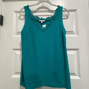 Skies Are Blue Turquoise Lace V-Neck Tank Top